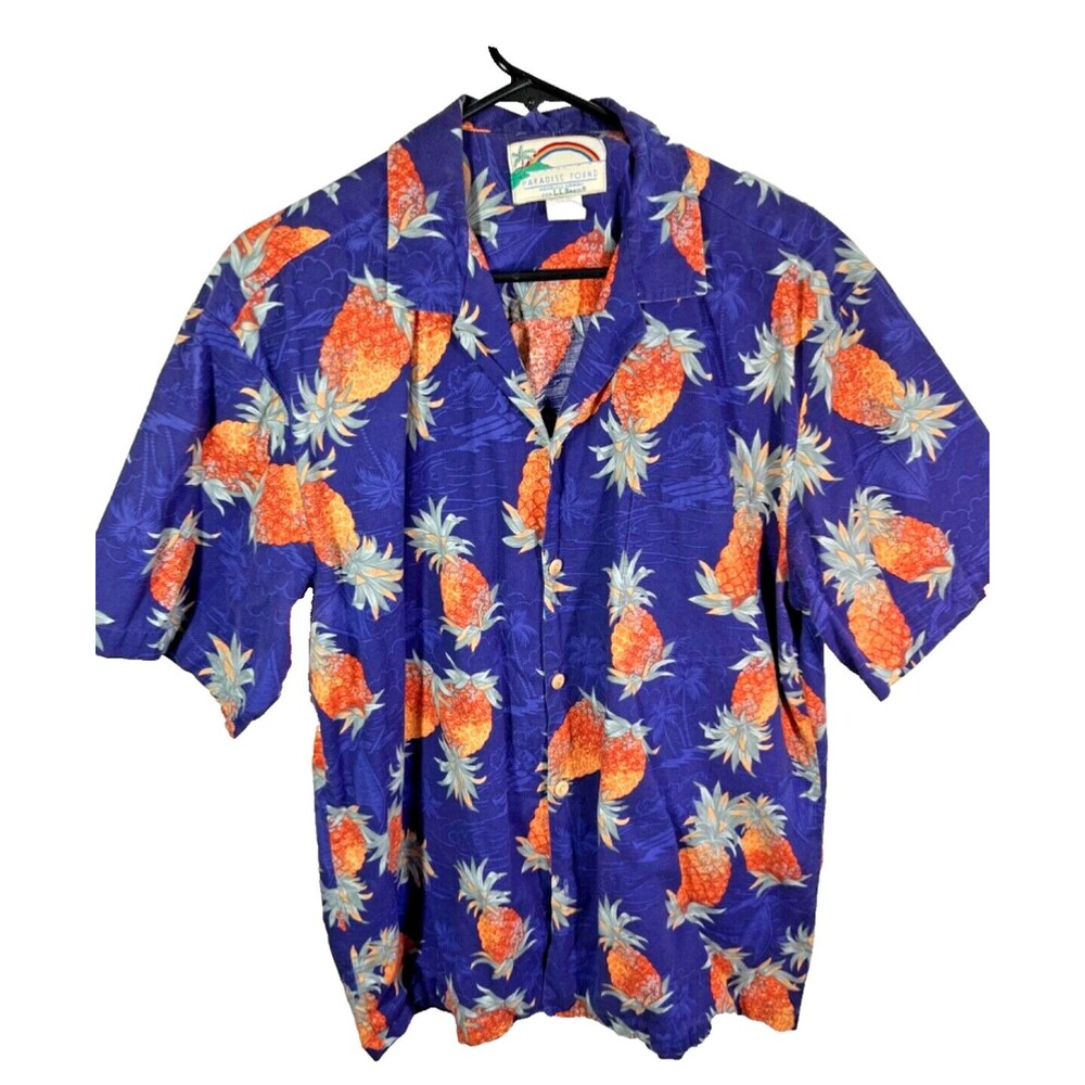 Paradise Found Pineapple Hawaiian Shirt Men's Size L Hawaii LL Bean